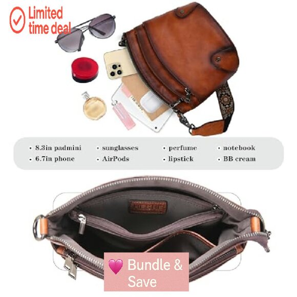 Leather Crossbody Bag with Multiple Pockets, Adjustable Straps, Travel Ready - Picture 3 of 8